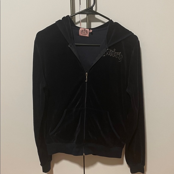 Juicy Couture Navy Blue Velour Zip-Up Hoodie - Picture 1 of 3